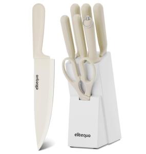Elitequo 8 Piece Kitchen Knife Block Set with Sharpener,Dishwasher Safe,German Stainless Steel with Ergonomic Handle Anti-slip Handle