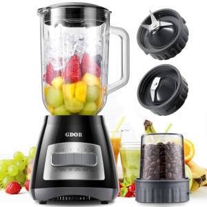 GDOR Blenders for Smoothies, 52 Oz Glass Jar Smoothie Blender, Countertop Blender & Grinder Combo, 9 Functions with 5 Speeds for Milkshakes, Puree, Crush Ice, and Chop, Max 700W