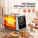Touch Screen Toaster 2-Slice with 1.5" Wide Slots & Memory Recall | 900W Stainless Steel Smart Digital Toasters | 6 Shade Settings for Bagels & Thick Bread