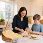 Wooden Tortilla Press - 10 Inch Bamboo Tortilla Maker with 50 Parchment Paper & Dough Cutter, Homemade Mexican Prensa Para Tortillas Dough Press for Burritos, Taco, Roti