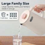 Nueve&Five 1.7L (57oz) Large Electric Kettle Perfect for 7+Cups of Tea and Coffee,2 quarts Double Wall Big Electric Tea Kettle,Auto Shut Off,1200W Hot Water Kettle Electric -Cream White