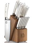 KnifeSaga Knife Set, Premium 15 Piece Japanese High Carbon Stainless Steel Knives Set for Kitchen with Block and Sharpener, Razor Sharp Kitchen Knife Block Sets with Ergonomic Full-tang Handle, White