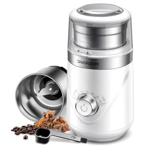 SHARDOR Electric Super Silent Blade Coffee Grinder, Timed Grind Control Rotary Knob, Adjustable Coarse to Fine for Coffee Beans, Spices & Herbs, with 1 Removable Stainless Steel Bowl, White