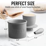 Zulay Kitchen Porcelain Butter Crock With Lid & Knife - Authentic French Butter Dish For Fresh & Spreadable Butter - Gray