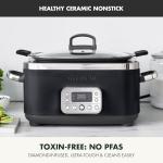 GreenPan Elite 14-in-1 Nonstick 6QT Electric Slow Cooker, PFAS-Free Ceramic Multi-Cooker, In-Pot Browning, Dishwasher Safe Lid & Removable Crock, Stainless Steel Steamer, Silicone Handles, Black