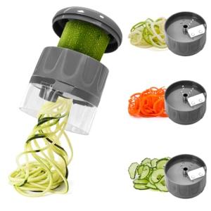 SUREWIN 3 in 1 Vegetable Spiralizer Slicer, Adjustable Zucchini Carrot Noodle Maker, Cucumber Spiral Cutter, Easy to Use Kitchen Tool（Dark Grey）