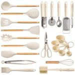 CAROTE 22pcs Silicone Cooking Utensils Set, 446°F Heat Resistant Kitchen Utensils Gadgets Set, Spatula, Turner, Whisk, Tongs