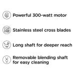 Chefman Immersion Stick Hand Blender with Stainless Steel Blades, Powerful Electric Ice Crushing 2-Speed Control Handheld Food Mixer, Purees, Smoothies, Shakes, Sauces & Soups, Midnight Blue