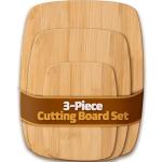 Bamboo Cutting Board Set of 3 - Reversible Wooden Cutting Boards for Kitchen, Chopping Meat, Cheese, Vegetables, Bread, Charcuterie, Serving Tray - 13"x9.5", 11"x8.5", 8"x6" Boards