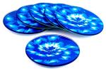 Set of 6 Round Drink Coasters, Blue Floral Design, Gift Boxed, Tempered Glass, Non Slip, Suit Indoor or Outdoor, Kitchen, Dining, Living
