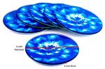 Set of 6 Round Drink Coasters, Blue Floral Design, Gift Boxed, Tempered Glass, Non Slip, Suit Indoor or Outdoor, Kitchen, Dining, Living