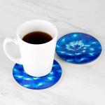 Set of 6 Round Drink Coasters, Blue Floral Design, Gift Boxed, Tempered Glass, Non Slip, Suit Indoor or Outdoor, Kitchen, Dining, Living