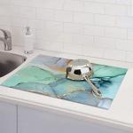 Teal Marble Golden Swirls Pattern Dish Drying Mats For Kitchen Counter Microfiber Absorbent dish Mat Xl Reversible Drying Mats For Countertop 18 Inch X 24 Inch