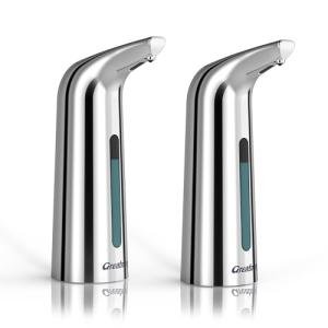 Greatmay Convenient Automatic Soap Dispenser,4 Adjustable Levels Touchless Hand Sanitizer Pump with Infrared Sensor, 400 ml Countertop Electric Soap Dispenser for Bathroom,Kitchen (Silver+Silver)