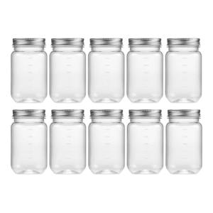 novelinks 16 oz Clear Plastic Jars with Screw-On Lids - BPA-Free Refillable Storage Containers for Slime, Food, Crafts, Kitchen & Household Use (10 Pack,Silver)