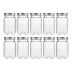 novelinks 16 oz Clear Plastic Jars with Screw-On Lids - BPA-Free Refillable Storage Containers for Slime, Food, Crafts, Kitchen & Household Use (10 Pack,Silver)