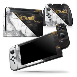 Design Skinz - Compatible with Nintendo Switch Console Bundle - Skin Decal Protective Scratch-Resistant Removable Vinyl Wrap Cover - White-Black Marble & Digital Gold Foil V1