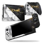 Design Skinz - Compatible with Nintendo Switch Console Bundle - Skin Decal Protective Scratch-Resistant Removable Vinyl Wrap Cover - White-Black Marble & Digital Gold Foil V1