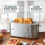 Elite Gourmet ECT4123 Long Slot 4 Slice Toaster, Extra Wide 1.5" and 5.1" Deep Slots, Bagel, Defrost & Cancel Functions, 6 Toast Shade Settings, Fits Bagels, Waffles, Artisan Breads, Stainless Steel