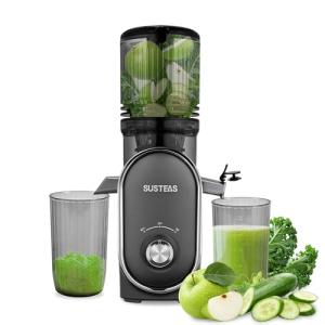 SUSTEAS Cold Press Juicer Machines, 5.3" Feed Chute(50oz Capacity), 300W Slow Masticating Juice Extractor for Whole Fruits and Vegetables, Automatic Feed, High Juice Yield,Easy to Clean, Silver gray
