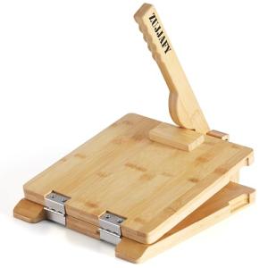 ZUJJAFY Tortilla Press 10 Inch Bamboo Tortilla Maker with 50pcs Parchment Paper, Mexican Tortillera Presser Homemade Tortillas Pataconera Dough Press, Square