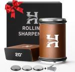 High Carbon Stainless Steel Rolling Knife Sharpener with 400, 1000 & 3000 Replacement Discs - Blunt Knife Sharpening Kit with 15 and 20 Degree Sharpening for Kitchen & Chef's Knives