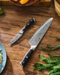 KYOKU Knife Set, 2pc Japanese Kitchen Knife Set for Cooking, 8" Chef 3.6" Paring Knife with Sheath Gift Box, Professional Sharp Damascus Stainless Steel Knives for Meat Vegetable Fruit