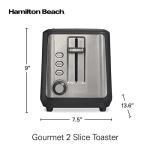 Hamilton Beach Gourmet 2 Slice Slot Toaster with Extra Long & Wide Slots, Sure-Toast Technology, Shade Selector with 7 Browning Levels, Bagel Setting, Matte Black and Stainless Steel (22996)