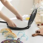 MOVALUXE® - Tortilla Press 10 inch Cast Iron Tortillas Maker. A Gift Set with a Warmer Pouch, 6 Taco Holders, Parchment Paper, Rubber mat and Recipe E-book. The Perfect Roti, chapati Dough Press