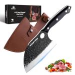 Mossy Oak Serbian Chef Knife, Meat Cleaver Knife with Genuine Leather Sheath, Hand Forged Heavy Duty Chopper Knife Full Tang Handle, Butcher Knife for Kitchen, Outdoor Cooking, Camping