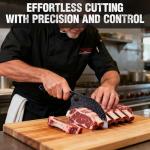 Mossy Oak Serbian Chef Knife, Meat Cleaver Knife with Genuine Leather Sheath, Hand Forged Heavy Duty Chopper Knife Full Tang Handle, Butcher Knife for Kitchen, Outdoor Cooking, Camping