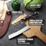 Mossy Oak Serbian Chef Knife, Meat Cleaver Knife with Genuine Leather Sheath, Hand Forged Heavy Duty Chopper Knife Full Tang Handle, Butcher Knife for Kitchen, Outdoor Cooking, Camping