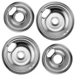 W10196406 and W10196405 Chrome Stove Burner Drip Pan Set for Whirlpool Amana Maytag Magic-Chef Kenmore Electric Range with Locking Slot, Includes 2 6-Inch and 2 8-Inch Drip Bowls