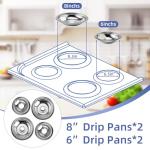 W10196406 and W10196405 Chrome Stove Burner Drip Pan Set for Whirlpool Amana Maytag Magic-Chef Kenmore Electric Range with Locking Slot, Includes 2 6-Inch and 2 8-Inch Drip Bowls