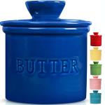PriorityChef Butter Crock with Lid with Water Line, Ceramic French Butter Dish to Leave On Counter, Dark Blue