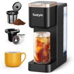 Tastyle Single Serve Hot & Iced Coffee Maker with Strong Brew, 40oz Removable Reservoir, 6 Brew Sizes, Compatible with K Cup and Grounds, Compact for Home, Office, RV, Black & Gold (2.0 Version)