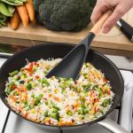 2 Pcs Wooden Handle Silicone Cooking Spoon Set for Nonstick Cookware Cooking, Baking, Stirring ，BPA-Free Heat-Resistant Spatula for Mixing, Flipping, Scraping