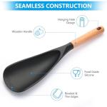 2 Pcs Wooden Handle Silicone Cooking Spoon Set for Nonstick Cookware Cooking, Baking, Stirring ，BPA-Free Heat-Resistant Spatula for Mixing, Flipping, Scraping