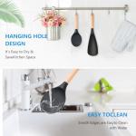 2 Pcs Wooden Handle Silicone Cooking Spoon Set for Nonstick Cookware Cooking, Baking, Stirring ，BPA-Free Heat-Resistant Spatula for Mixing, Flipping, Scraping