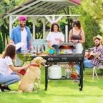 Leteuke Grill Cart for Blackstone Griddle, Portable Outdoor Grill Table, Foldable Cart Table with Wheels for Ninja, Griddle Stand Fit 17 Inch Or 22 Inch, BBQ Prep Tables with Seasoning Tray