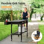 Leteuke Grill Cart for Blackstone Griddle, Portable Outdoor Grill Table, Foldable Cart Table with Wheels for Ninja, Griddle Stand Fit 17 Inch Or 22 Inch, BBQ Prep Tables with Seasoning Tray