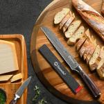 Sunnecko Bread Knife 8 Inch, High Carbon Stainless Steel Serrated Bread Knife for Homemade Bread, Wedding Cake Knife with Wooden Handle Serrated Kitchen Knife with Sheath