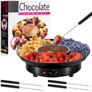 Lallisa Electric Fondue Pot Set, Chocolate Fondue Kit, Electric Fondue Maker, detachable Serving Trays with 4 Roasting Forks, gift Set for Date Night House Warming Melting Parties(Black)