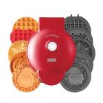 DASH Holiday Multimaker Mini System - Waffle Maker with Six 4” Removable Holiday Plates: Waffle Iron & Griddle, 4-in-1 Mini Waffle Maker for Kids and Families – Nonstick Surface, Santa Waffle (Red)