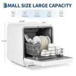Compact Portable Countertop Dishwasher with 6 Wash Programs Including Rapid 10-Minute & Glass Mode, 5.3L Water Tank, Hot Air Dry up to 162℉, 24H Delay Start, Touch Control, Fits 2 Place Settings