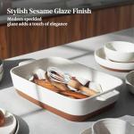 DOWAN Ceramic Casserole Dish for Oven, 9x13 Deep Lasagna Pan, Large Baking Dish with Handles, 4.3 Quarts Durable and Oven Safe Pan, for Roasting and Baking, Alabaster White