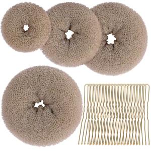 Teenitor Hair Bun Shaper Set, 4Pcs Hair Donut Bun Maker(Extra-large, Large, Medium, Small) with 20 pcs Large Bobby Pins, Tan Brown
