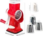 Rotary Cheese Grater with Handle, Multifunctional Kitchen tool, Stainless Steel Rotary Grater Slicer for Fruit, Vegetables, Nuts (Red)