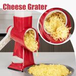 Rotary Cheese Grater with Handle, Multifunctional Kitchen tool, Stainless Steel Rotary Grater Slicer for Fruit, Vegetables, Nuts (Red)