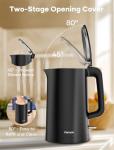 Electric Kettle, 1.7L Double Wall Stainless Steel Cool Touch, Water Boiler & Heater, 1500W Hot Tea Pot, Auto Shut-Off & Boil Dry Protection, BPA-Free, Cordless Base & LED Indicator, Black